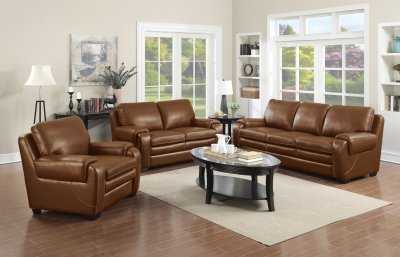 Matera Sofa & Loveseat Set in Brown Leather w/Options