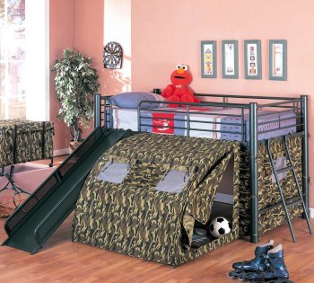 Camouflage Tent Modern Bunk Bed w/Ladder & Slide [CRKB-7470]