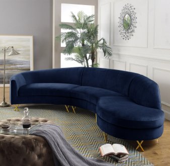 Serpentine Sectional Sofa 671 in Navy Velvet Fabric by Meridian