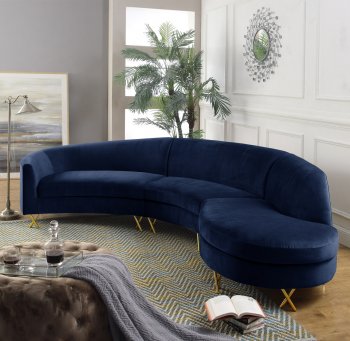 Serpentine Sectional Sofa 671 in Navy Velvet Fabric by Meridian [MRSS-671 Serpentine Navy]