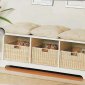 White Storage Bench w/Baskets And Cusions