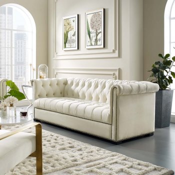 Heritage Sofa in Ivory Velvet Fabric by Modway w/Options [MWS-3064 Heritage Ivory]