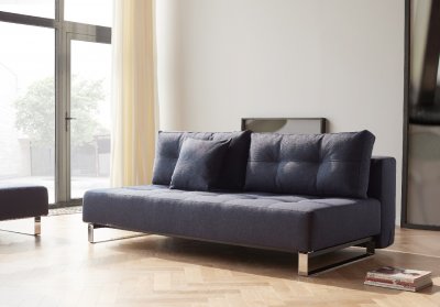 Supremax DEL Sofa Bed in 528 Mixed Blue w/Chrome Steel Legs