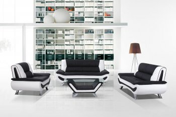 3032C 3Pc Sofa Set in Black & White Eco-Leather by VIG [VGS-3032C Black White]