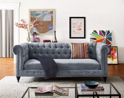 Hanny Sofa TOV-S48 in Grey Velvet Fabric by TOV Furniture