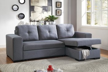 F6910 Convertible Sectional Sofa in Blue Grey Fabric by Boss [PXSS-F6910]