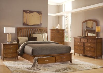 Golden Amber Finish Stylish Bed w/Optional Headboard