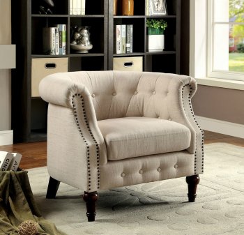 Mel CM-AC6185 Barrel Back Accent Chairs 2Pc Set in Ivory [FACC-CM-AC6185-Mel]