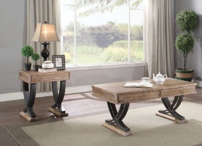 Pellio Coffee & 2 End Tables Set 83055 in Antique Oak by Acme