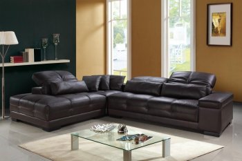 Espresso Full Tufted Leather Modern Sectional Sofa w/Wooden Legs [VGSS-Rodeo-Espresso]