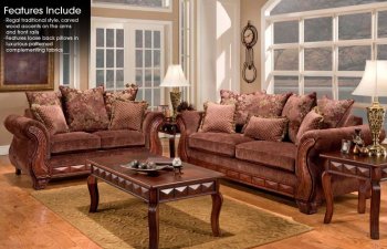 Chocolate Fabric Traditional Sofa & Loveseat Set with Pillows [PNS-U109]