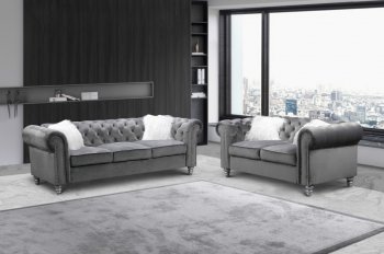 LCL-013 Sofa & Loveseat Set in Gray Velvet [BDS-LCL-013 Gray]