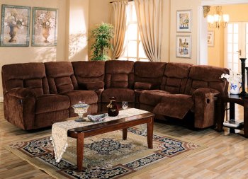 Brown Chennile Fabric Sectional Sofa W/Recliner Seat [CRSS-343-600031]