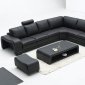 Black Leather Modern Sectional Sofa w/Ottoman & Coffee Table