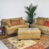 Beige Fabric Contemporary 3Pc Sofa Set w/Wooden Legs