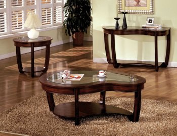 Crystal Falls Coffee & 2 End Tables Set CM4336 in Dark Cherry [FACT-CM4336-Crystal Falls]