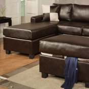 Espresso Bonded Leather Modern Small Sectional Sofa w/Ottoman