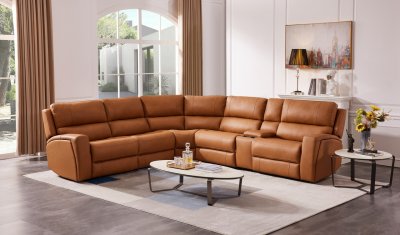 70815M Power Reclining Sectional Sofa in Pumpkin Leather by J&M