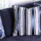 Saﬁya Sofa SM2234 in Navy Fabric w/Side Pillows & Options