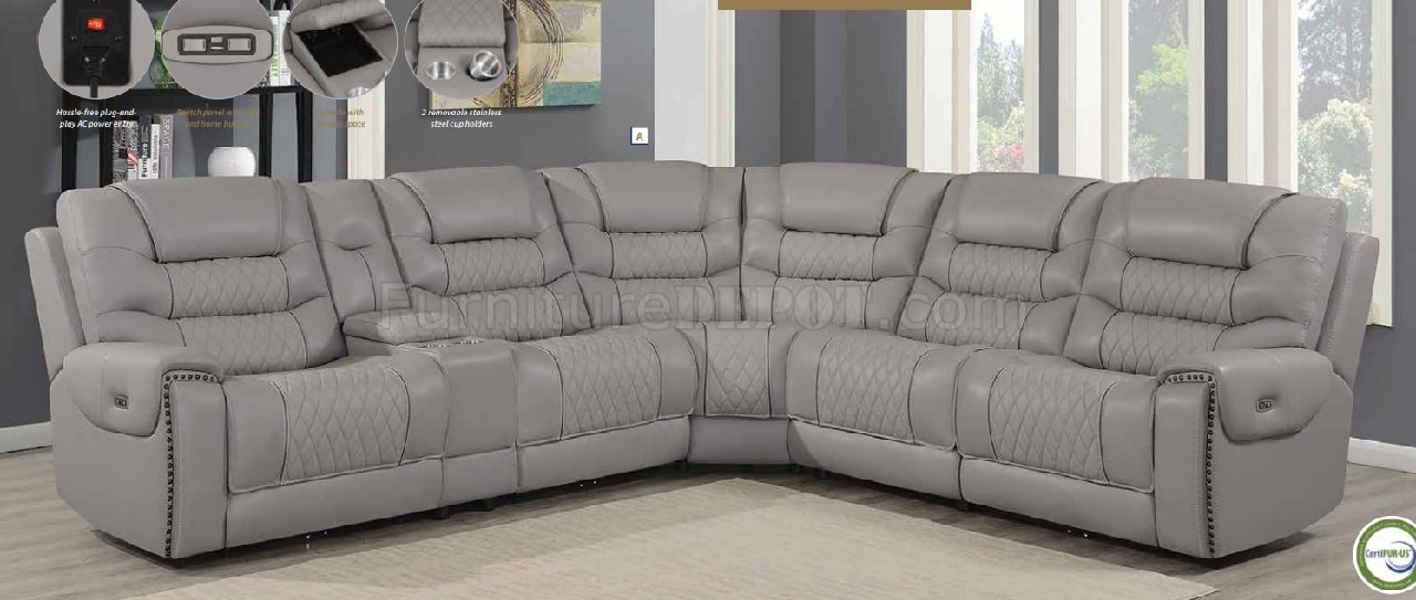 Garnet Power Recliner Sectional 609470 in Light Grey by 