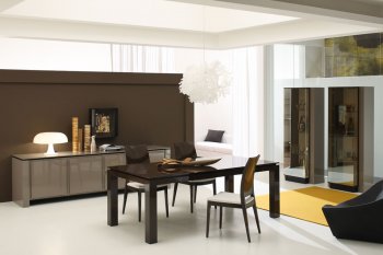 Brown Color Lacquered Finish Contemporary Dining Table [Rossetto-Meridian]