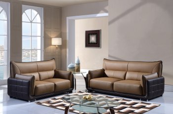 UFY220 Sofa in Tan & Brown Bonded Leather by Global w/Options [GFS-UFY220 Tan Brown]