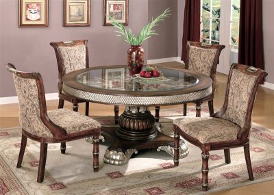 Glass Top Brown Finish Traditional 5 Pc Dining Set w/Options