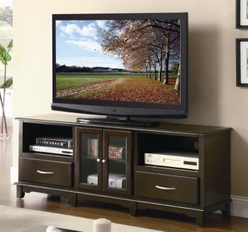 Cappuccino Finish Modern TV Stand w/Glass Front Doors [CRTV-700710]