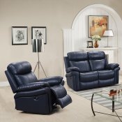 Leather Italia Joplin Sofa & Loveseat Set in Midnight Blue