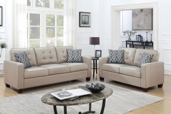 F6409 Sofa & Loveseat Set in Beige Fabric by Poundex [PXS-F6409 Beige]