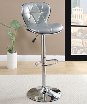 F1623 Set of 2 Bar Stools in Silver Leatherette by Poundex [PXBA-F1623]