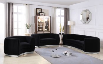 Julian Sofa 621 in Black Velvet Fabric by Meridian w/Options [MRS-621 Julian Black]