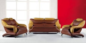 Dark Brown & Light Brown Leather Modern 3PC Living Room Set [VGS-EV-7055-Dark-Light-Brown]