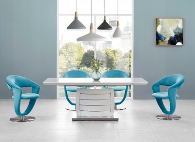 D4801DT Dining Table in White by Global w/Optional Blue Chairs