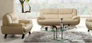 Almond Leather Sofa & 2 Chairs Set w/Free Gift of Coffee Tables [EFS-405 Almond-1S2C]