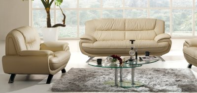 Almond Leather Sofa & 2 Chairs Set w/Free Gift of Coffee Tables