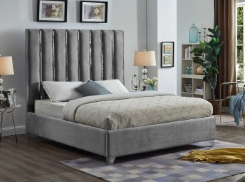 Enzo Upholstered Bed in Grey Velvet Fabric by Meridian [MRB-Enzo Grey]