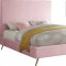 Jasmine Bed in Pink Velvet Fabric by Meridian w/Options