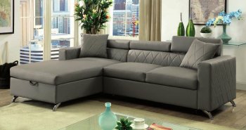 Dayna Sectional Sofa Convertible CM6292 in Gray Leatherette [FASS-CM6292 Dayna]