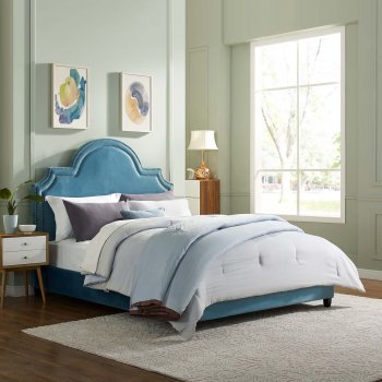 Primrose Upholstered Platform Queen Bed in Sea Blue Velvet by Mo [MWB-MOD-5812-SEA Primrose]