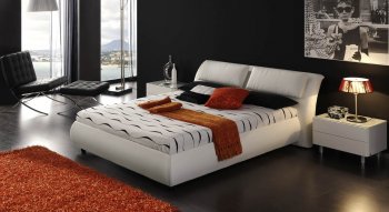 White Leather Headboard Contemporary Bed w/Pull-up Storage [EFBS-615 Meg White]