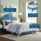 Primrose Upholstered Platform Queen Bed in Sea Blue Velvet by Mo