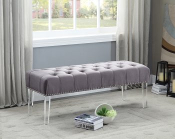 Celine Bench 101 in Grey Velvet Fabric by Meridian [MRBN-101 Celine Grey]