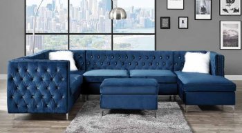 Jaszira Sectional Sofa 6Pc 57340 in Blue Velvet by Acme [AMSS-57340 Jaszira 6pc]