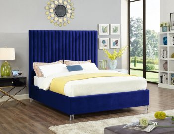 Candace Upholstered Bed in Navy Velvet Fabric by Meridian [MRB-Candace Navy]