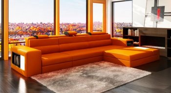 Polaris Mini Sectional Sofa in Orange Bonded Leather by VIG [VGSS-Polaris Mini Orange]