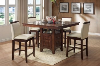 Walnut Finish Contemporary Counter Height Table w/Built-in Glass [CRDS-101558-59]