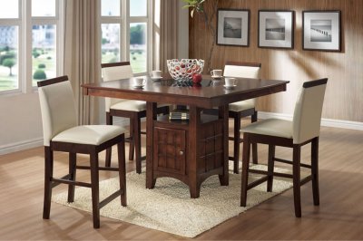 Walnut Finish Contemporary Counter Height Table w/Built-in Glass