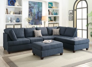 F6989 Sectional Sofa in Dark Blue Fabric by Boss [PXSS-F6989]