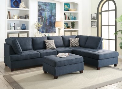 F6989 Sectional Sofa in Dark Blue Fabric by Boss